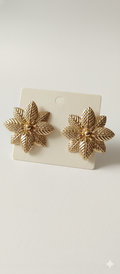 Gold floral earrings on a white card against a light gray background