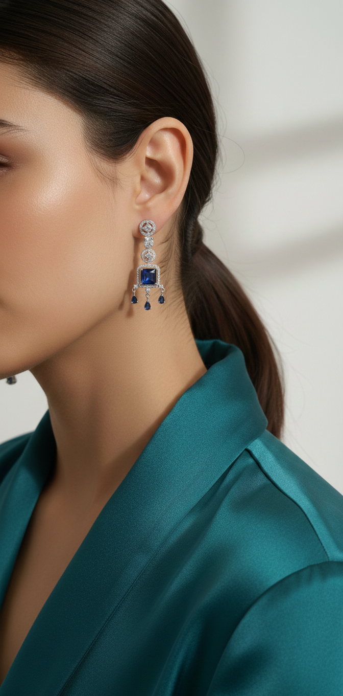 Azure Elegance AD Earrings | Gold Plated Artificial Earrings for Women