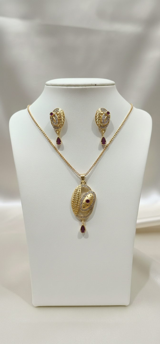Oval Radiance Gold Plated Pendant Set | Gold Plated Anti-Tarnish Pendant for Women