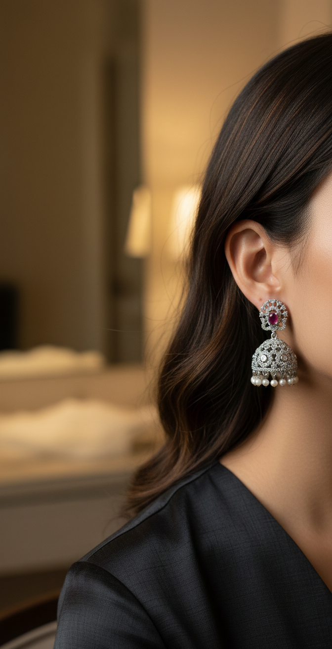 Aisha AD Jhumki Earrings | Gold Plated Artificial Earrings for Women