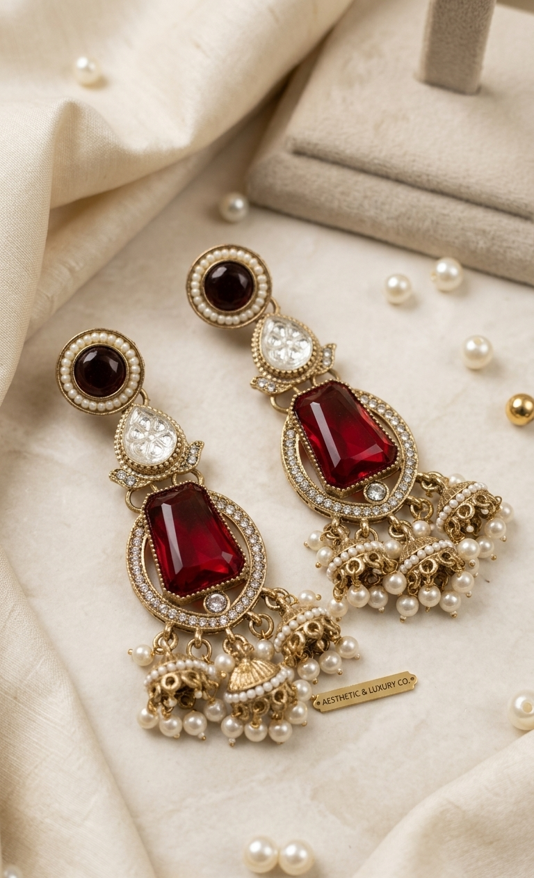 Laal Ishq Ruby Red CZ Chandelier Jhumka