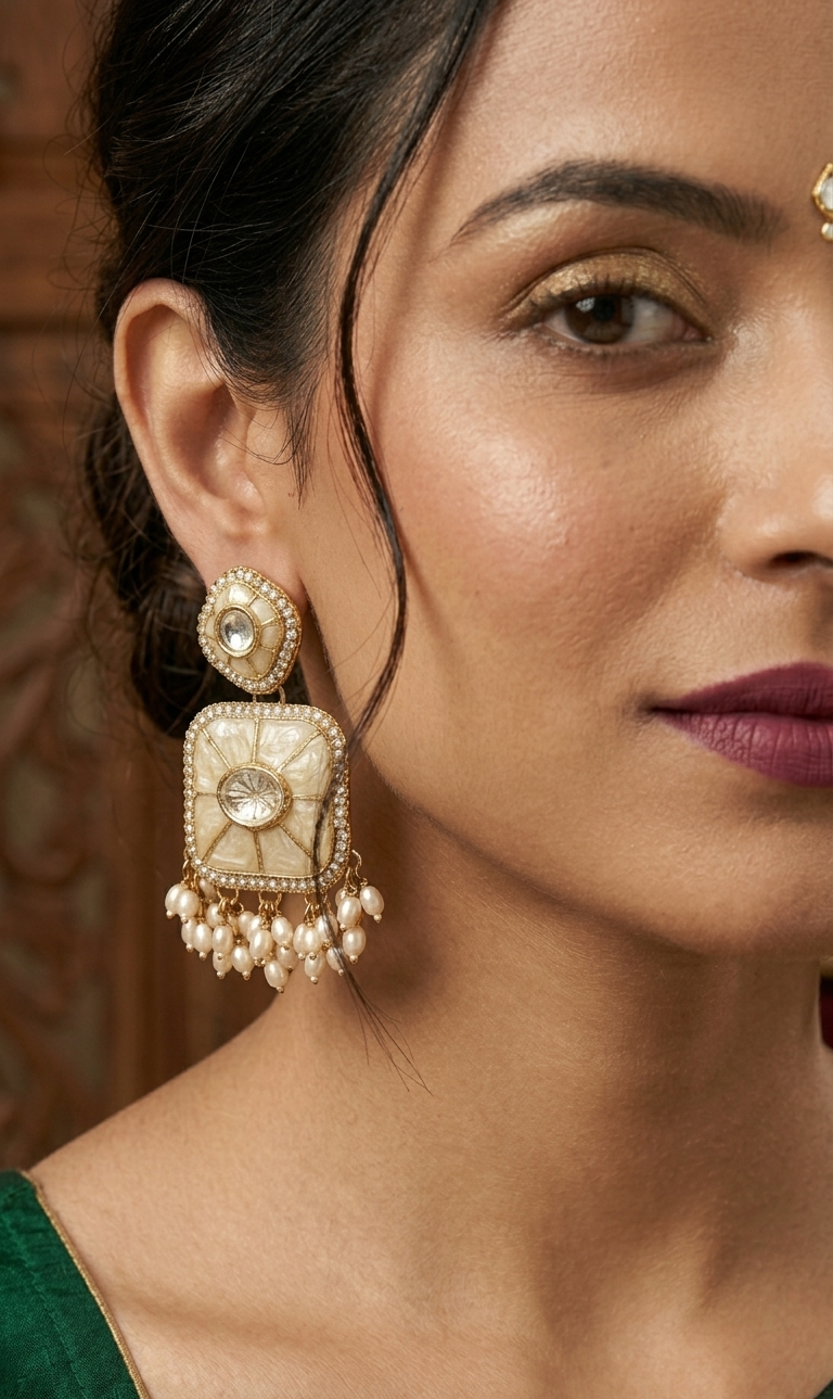 Raunak Ivory Mother of Pearl Square Drop Earrings