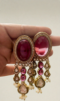 Gulnar Pink Ruby Oval Chandelier Drop Earrings