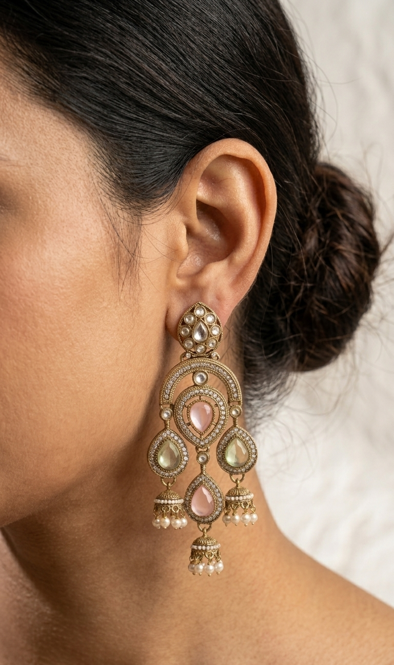 Tabassum Pastel Pink Mint Chandbali Jhumka