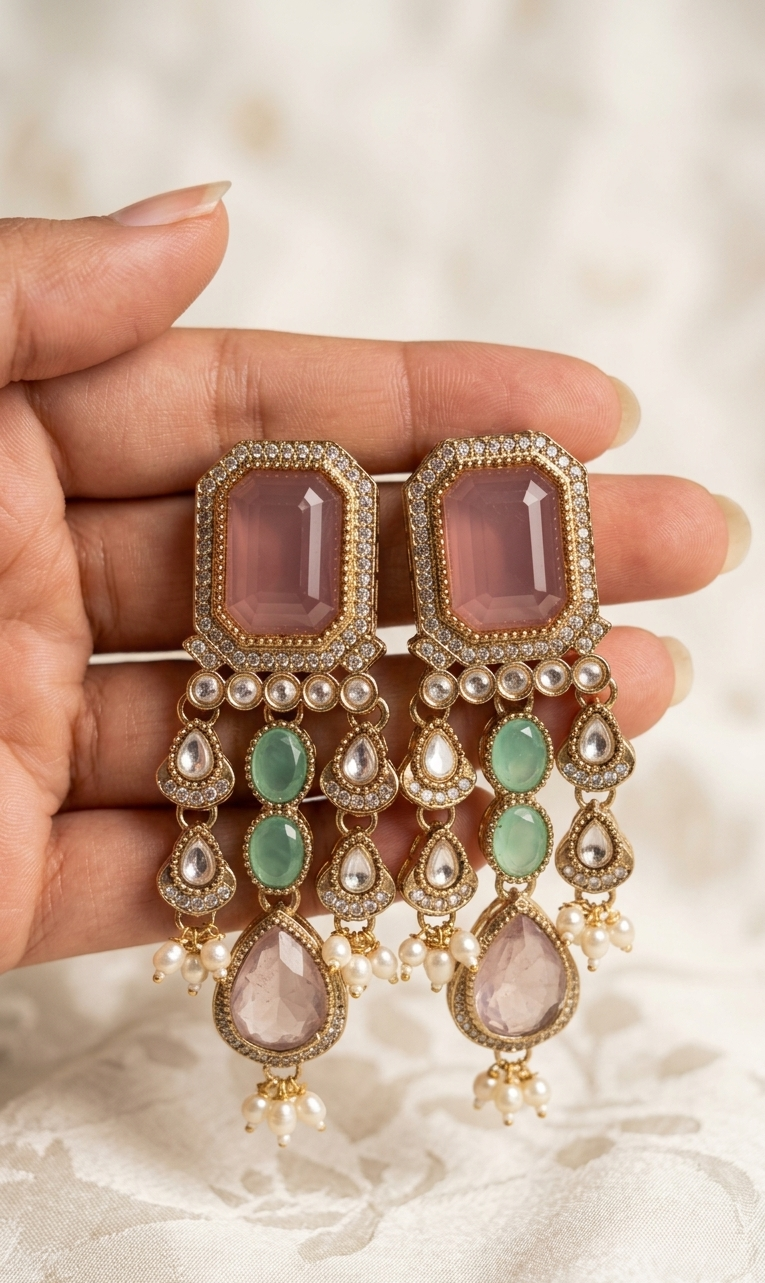Baagh Pink Emerald Cascade Drop Earrings