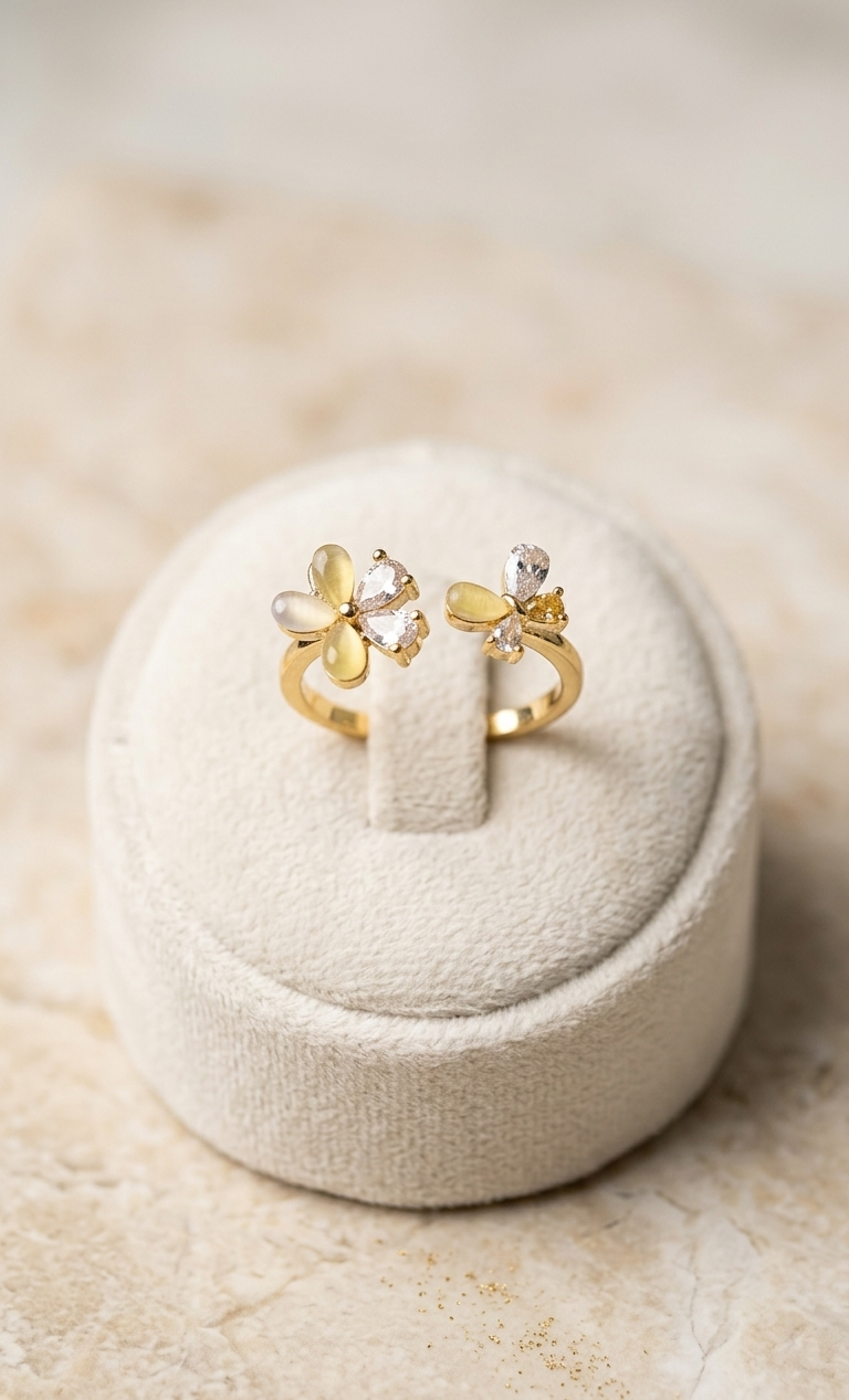 Pearl Drop Halo Ring | Gold Plated CZ Halo Ring for Women
