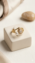 Parallèle Solitaire Ring | Gold Plated Adjustable Ring for Women