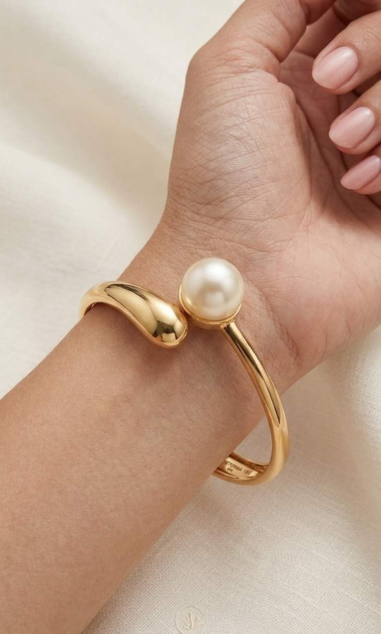 Pearl Halo Open Cuff | Gold Plated Anti-Tarnish Bracelet for Women