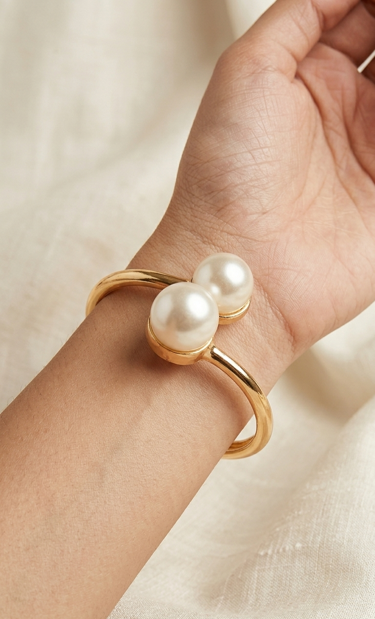Twin Pearl Magic Bracelet | Anti-Tarnish Gold Open Cuff Bracelet for Women