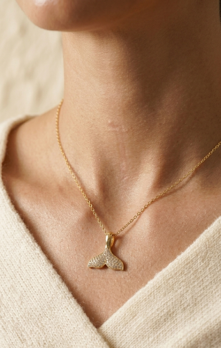 Mermaid Dream Whale Tail Pavé Necklace | Gold Plated Anti-Tarnish Necklace for Women