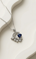 Stargazer Celestial Moon Heart Necklace | Silver Rhodium Plated CZ Pendant for Women