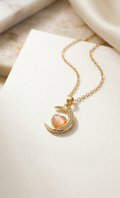 Rose Glow Crescent Moon Necklace | 18K Gold Plated Cat's Eye Pendant for Women