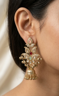 Gold CZ Paisley Chandelier Jhumka | Grand Kashmiri Bridal Statement Earrings