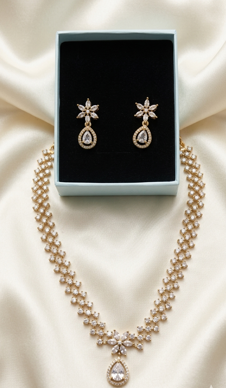 Noor Floral CZ Drop Necklace Set