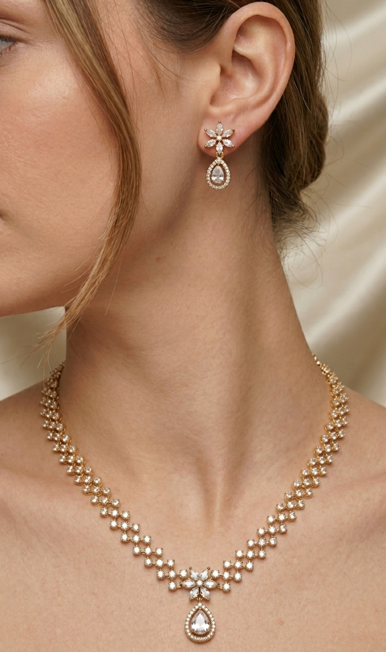 Noor Floral CZ Drop Necklace Set