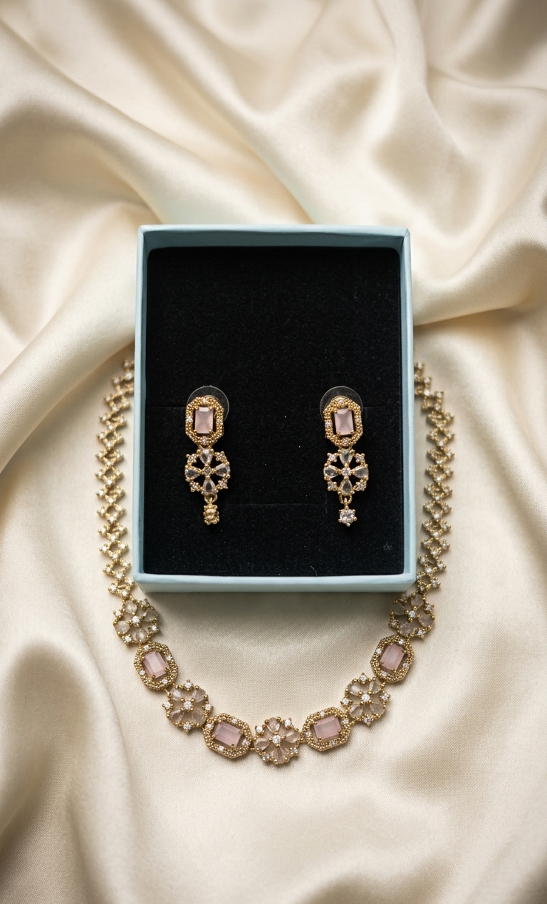 Gulabi Floral CZ Necklace Set