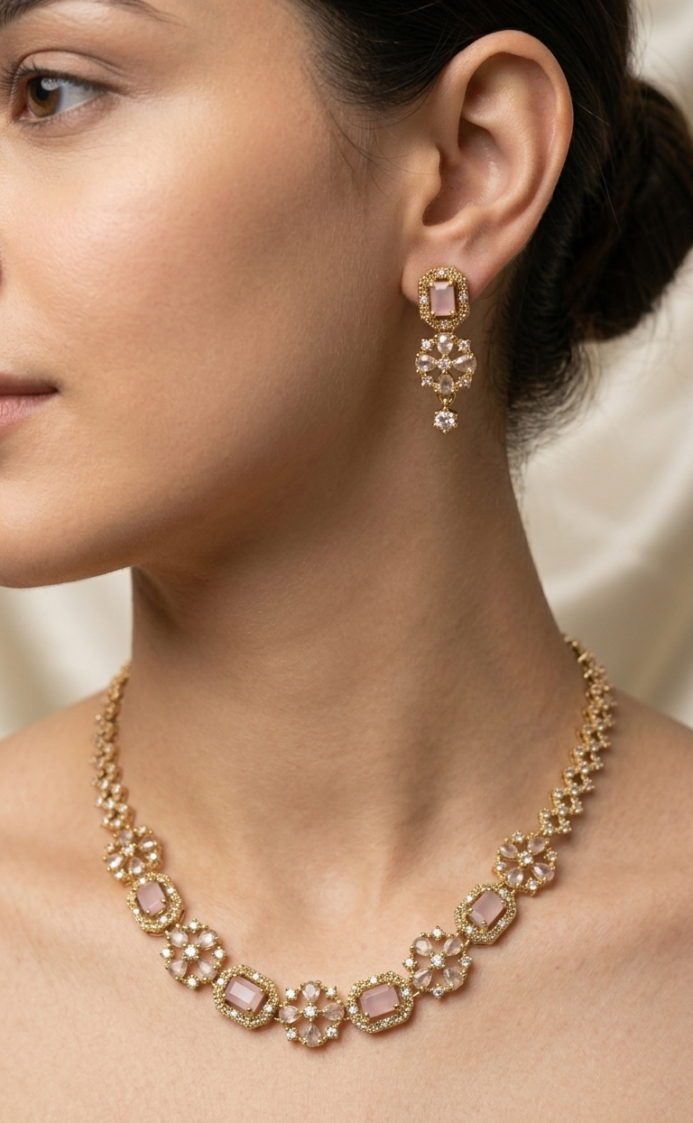 Gulabi Floral CZ Necklace Set