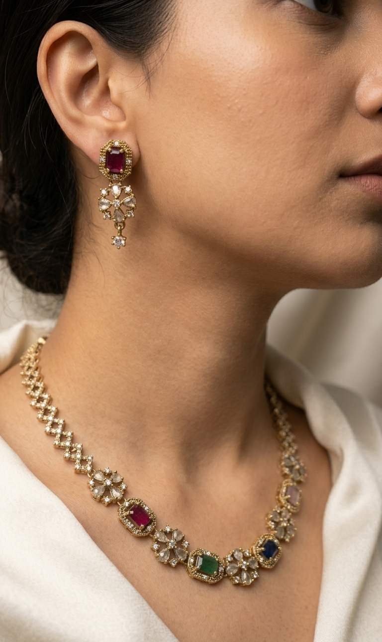 Rang Mahal Multicolour CZ Necklace Set