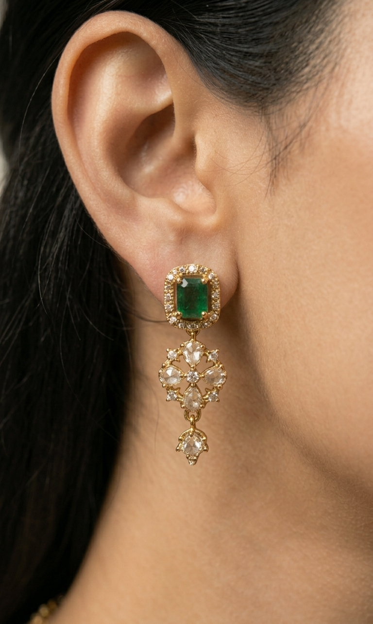 Zara Emerald CZ Necklace Set | Gold Plated Green Stone Jewellery Set for Women