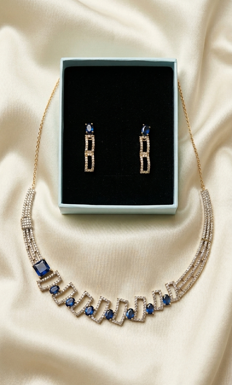 Neelam Geometric CZ Necklace Set