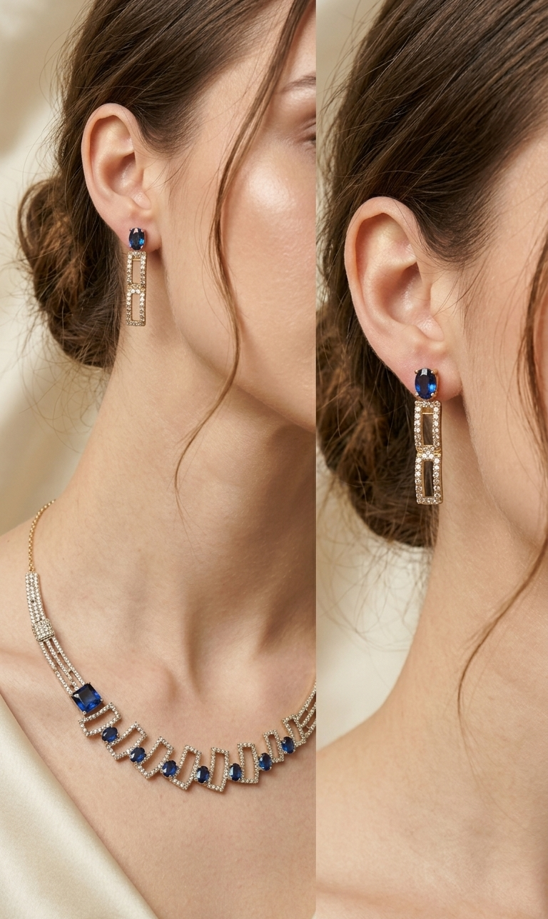 Neelam Geometric CZ Necklace Set