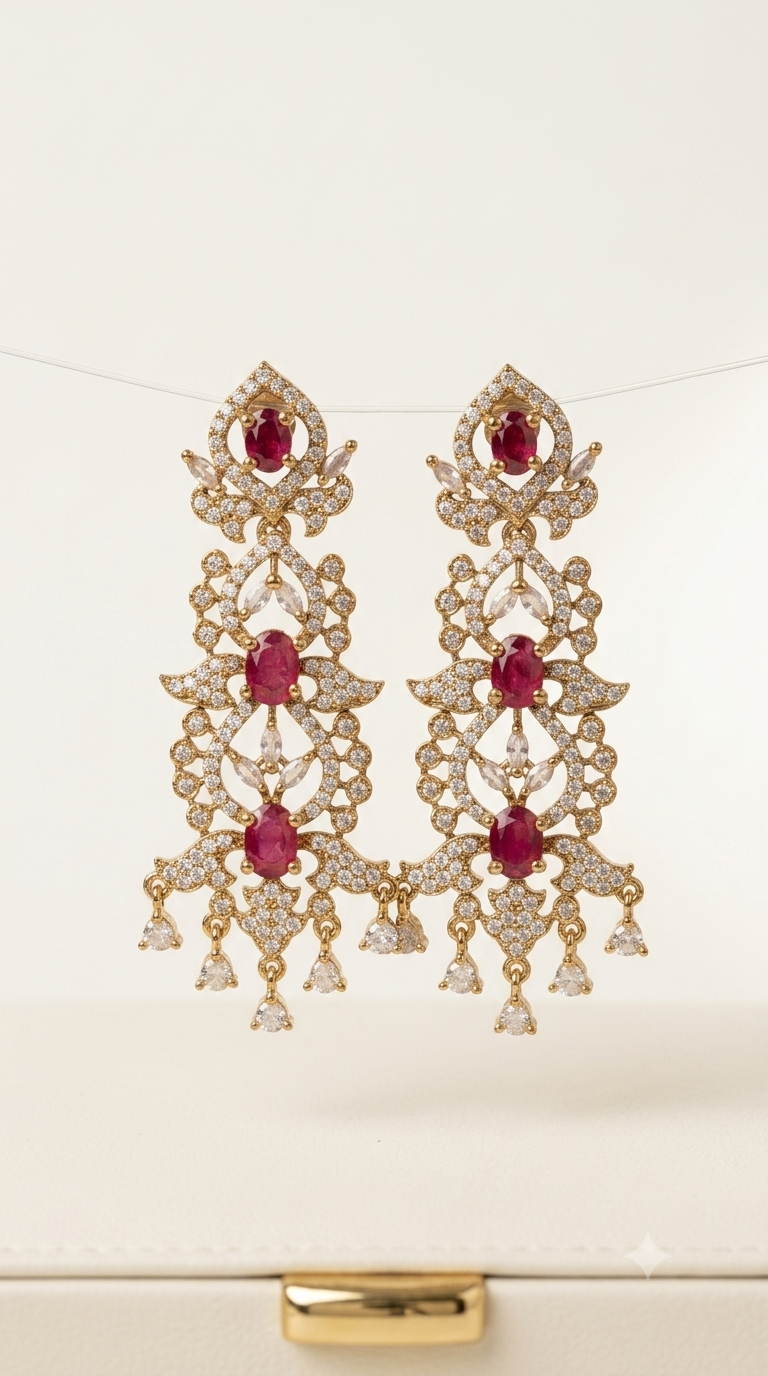 Ruby Royale Gold Chandelier Earrings
