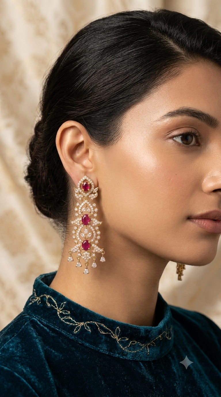 Ruby Royale Gold Chandelier Earrings