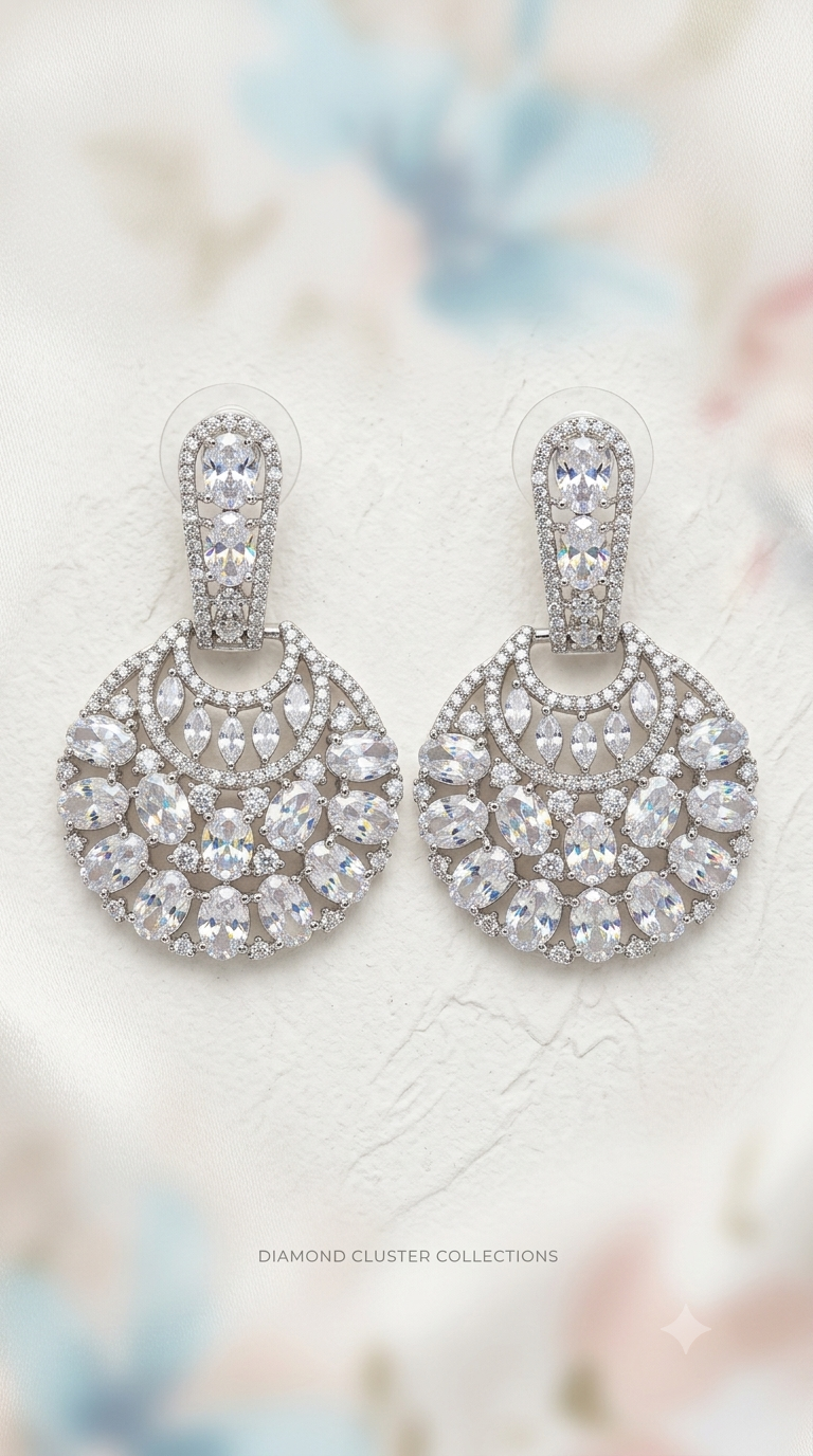 Diamond Cluster Disc Drop Earrings