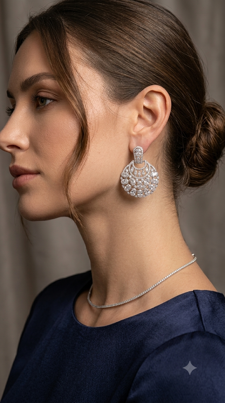 Diamond Cluster Disc Drop Earrings