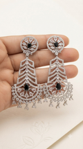 Onyx Chevron Silver Chandelier Earrings