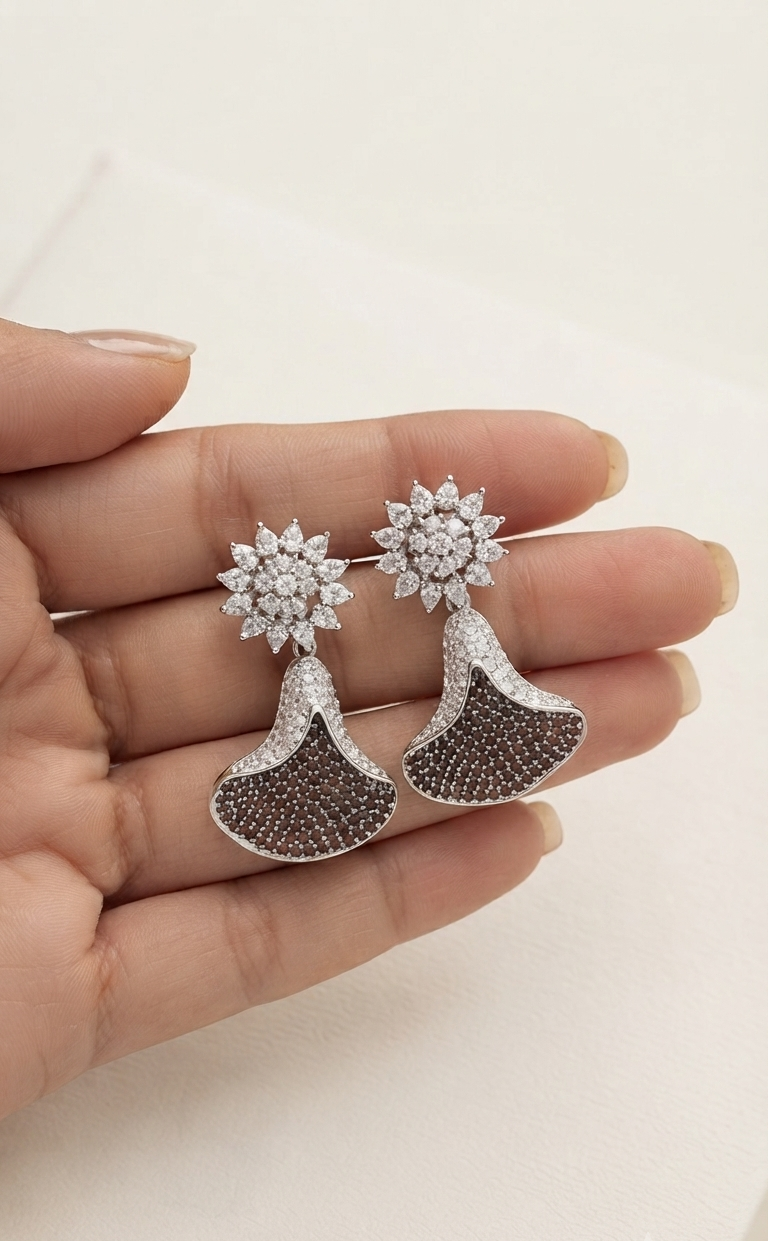 Ginkgo Leaf CZ Statement Earrings