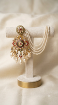 Kundan Meenakari Chandbali Earrings with Pearl Chain