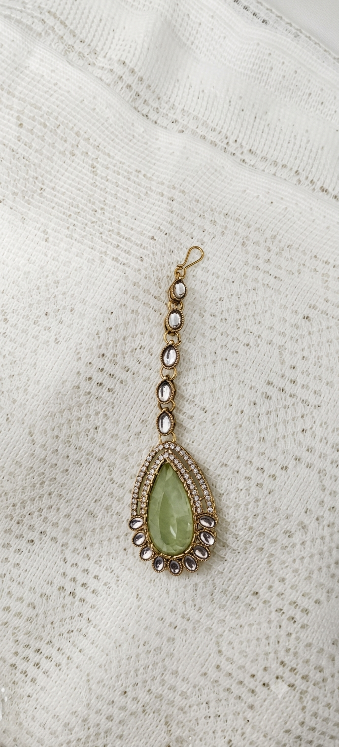 Mint Green Kundan Necklace Set with Floral Drop Earrings