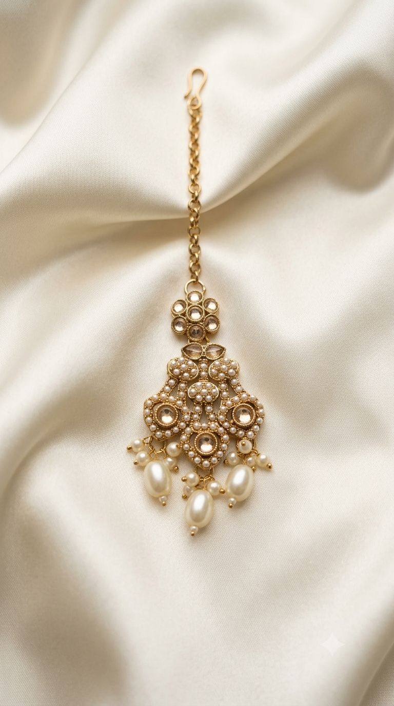 Bridal Pearl Kundan Necklace Set with Pearl Fringe