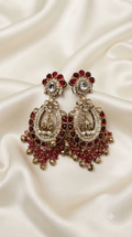 Ruby Red Kundan Floral Chandbali Jhumka with Bead Tassels