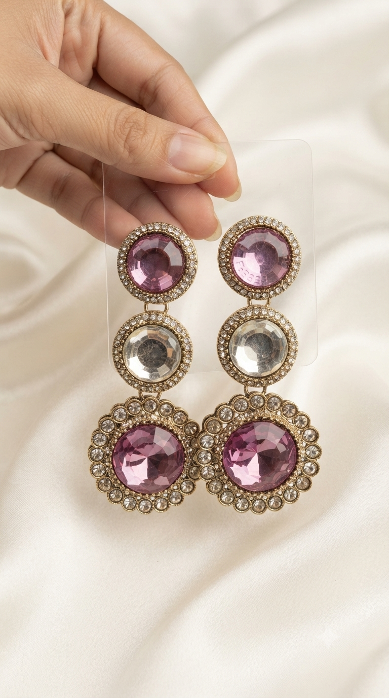 Ombre Pink Crystal Tiered Drop Earrings