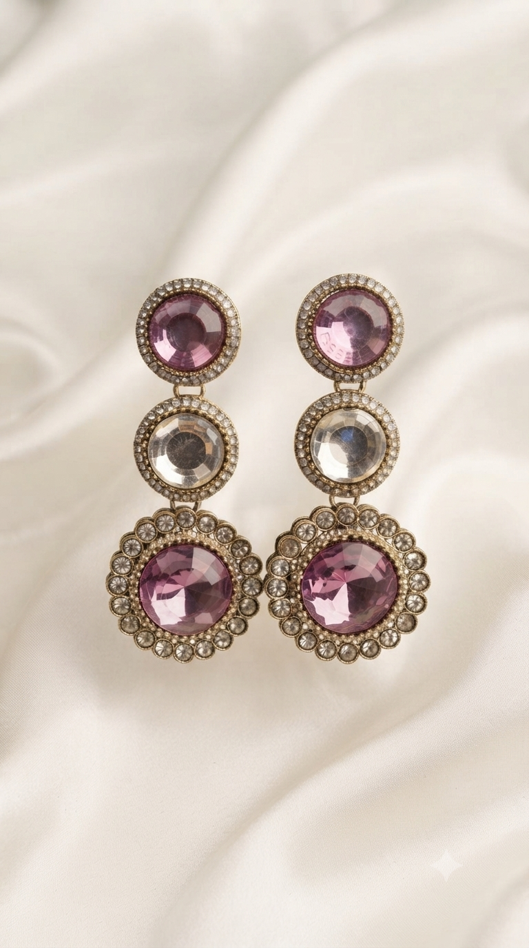 Ombre Pink Crystal Tiered Drop Earrings