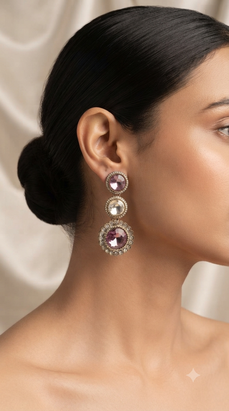 Ombre Pink Crystal Tiered Drop Earrings