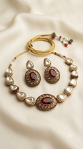 Turkish Style Baroque Pearl Necklace Set with Ruby Drop Earrings