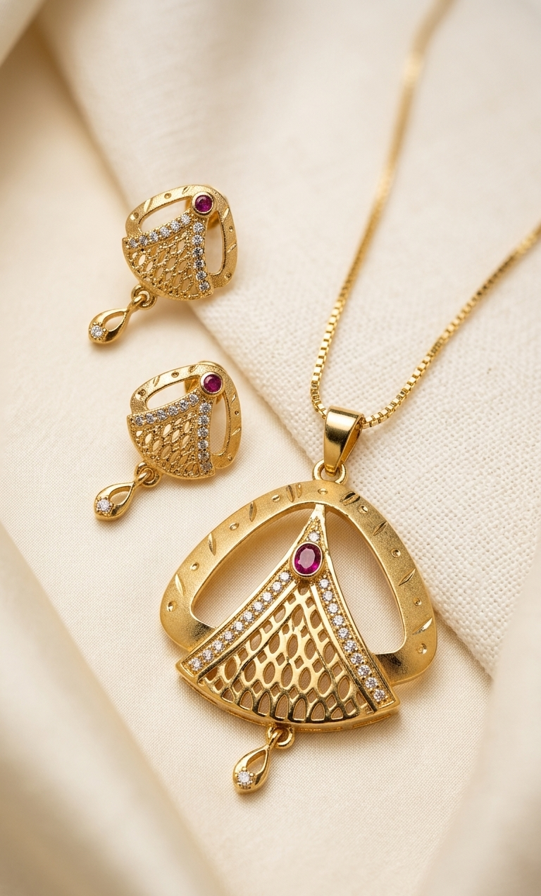 The Crimson Lattice Set | Gold Plated Artificial Jewellery Set for Women