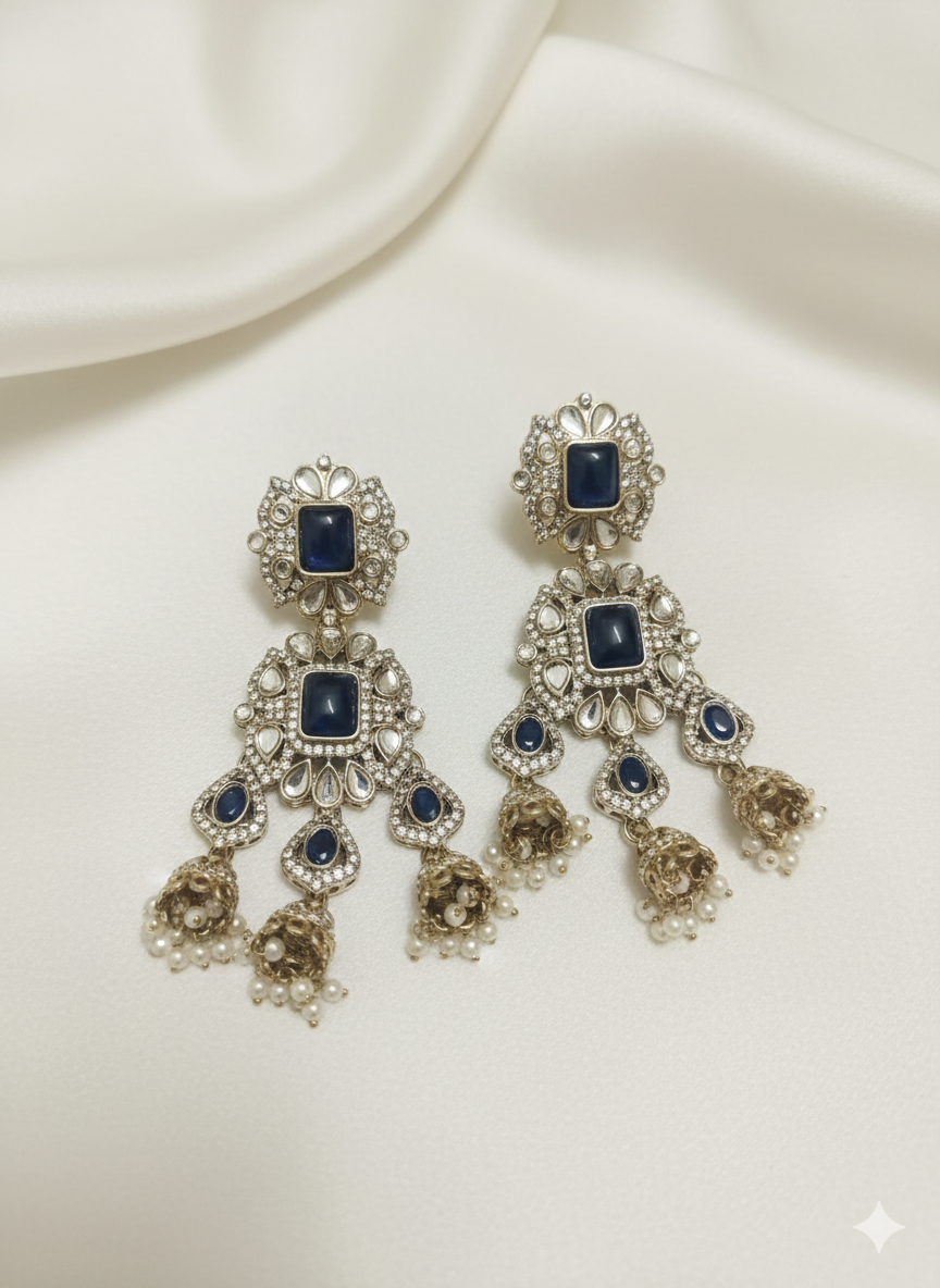 Chandelier Drops with Blue Stones | Gold Plated Artificial Earrings for Women