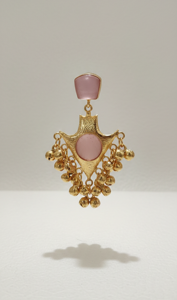 Gulab Kundal Kashmiri Earring | Pink Stone Gold Plated Earrings for Women