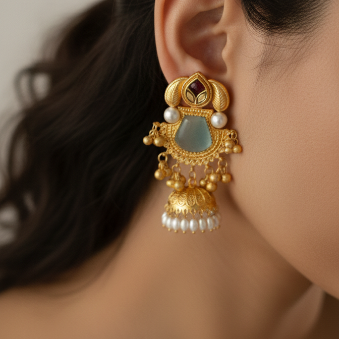 Timeless Kashmiri Heritage Earrings | Traditional Gold Plated Earrings for Women