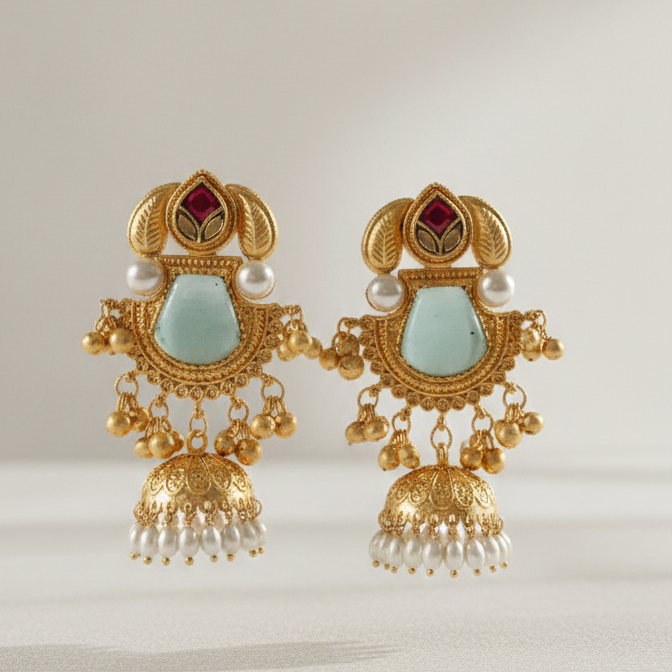 Timeless Kashmiri Heritage Earrings | Traditional Gold Plated Earrings for Women