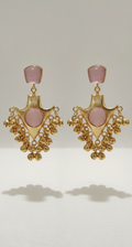 Gulab Kundal Kashmiri Earring | Pink Stone Gold Plated Earrings for Women