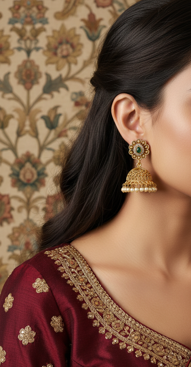 Karan Phool Copper Jhumka | Traditional Floral Indian Earrings for Women