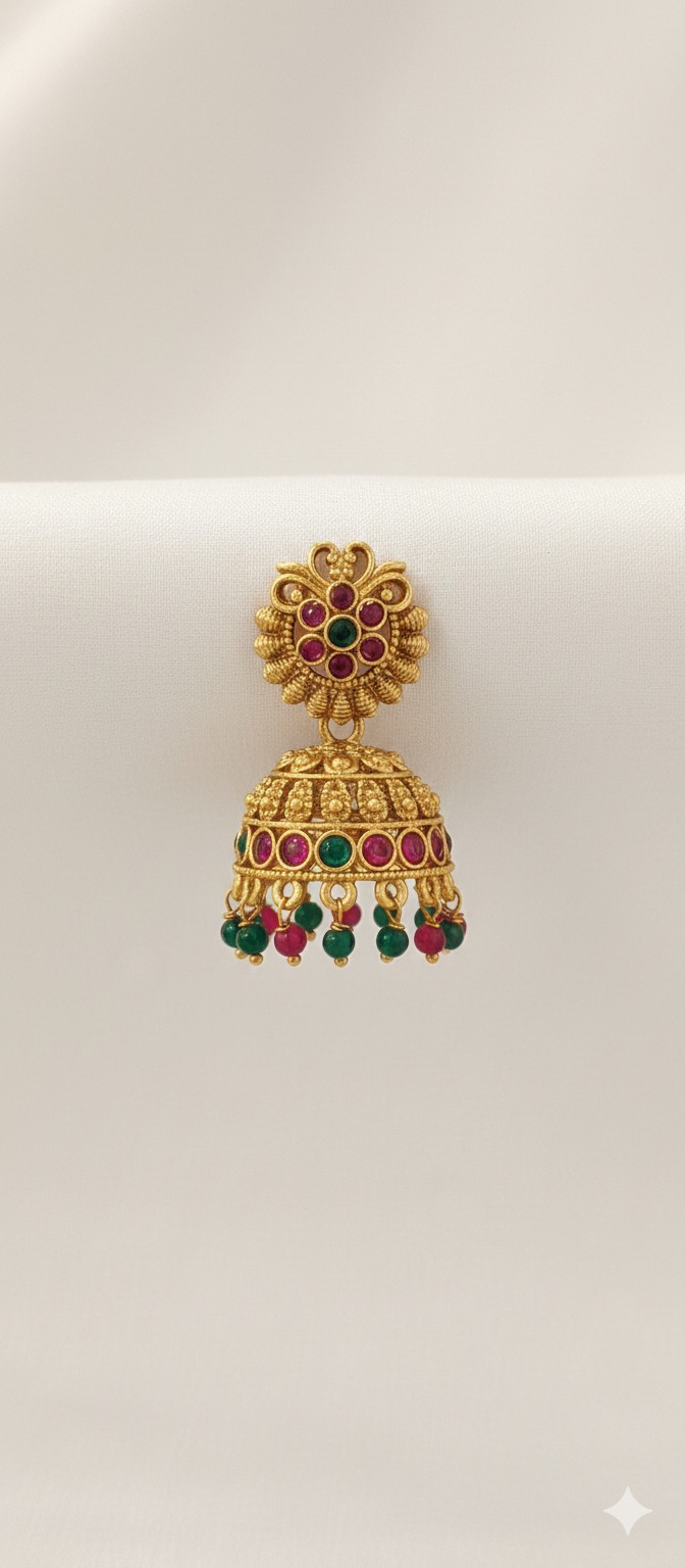 Kemp Stone Jhumkas | Traditional Copper Gold Plated Jhumka Earrings for Women