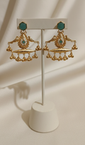 Green Stone Kashmiri Earrings | Traditional Gold Plated Chandelier Earrings for Women