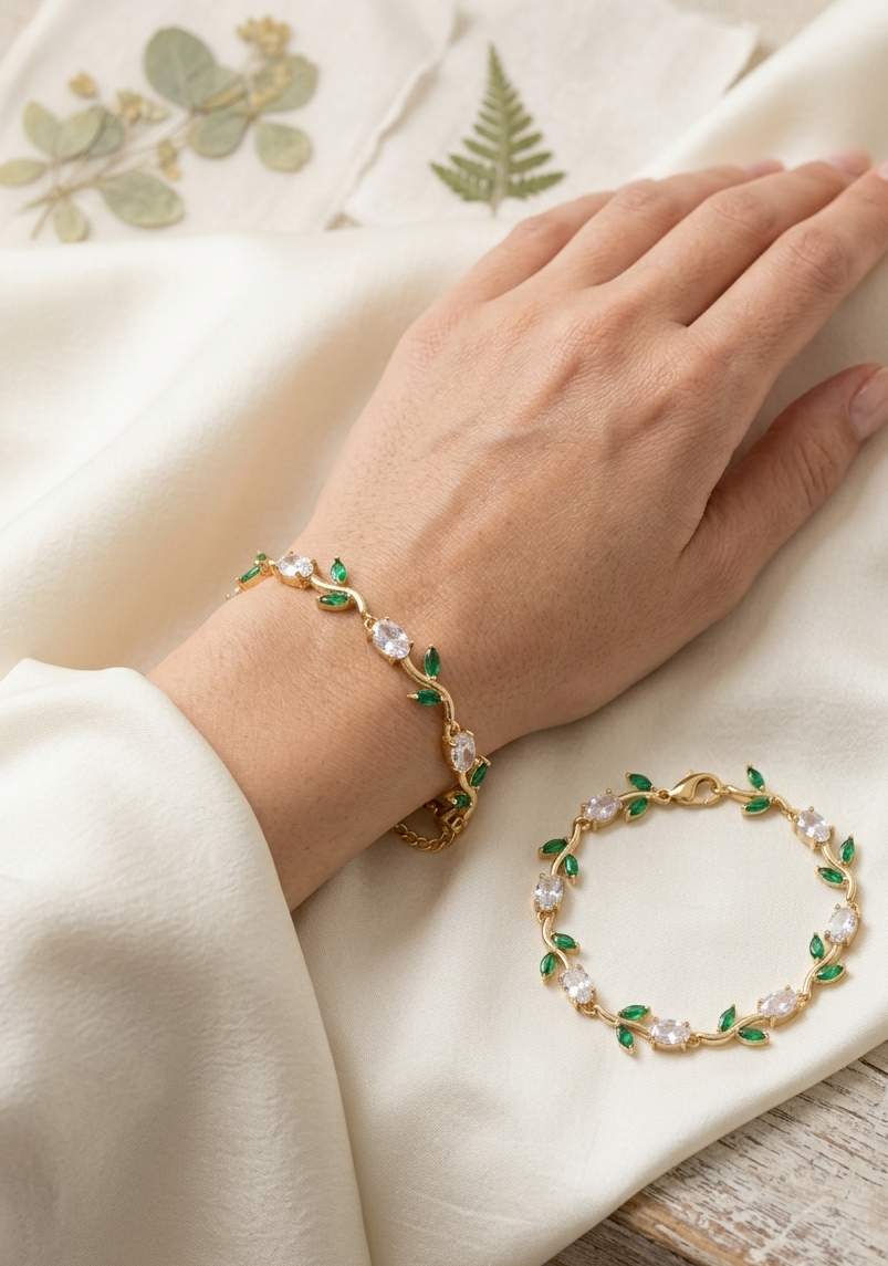 Emerald vine Tulip bracelet | Gold Plated Anti-Tarnish Bracelet for Women