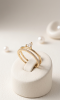 Gold Trillion Solitaire CZ Engagement Ring with Pavé Band | Gold Plated Adjustable Ring for Women